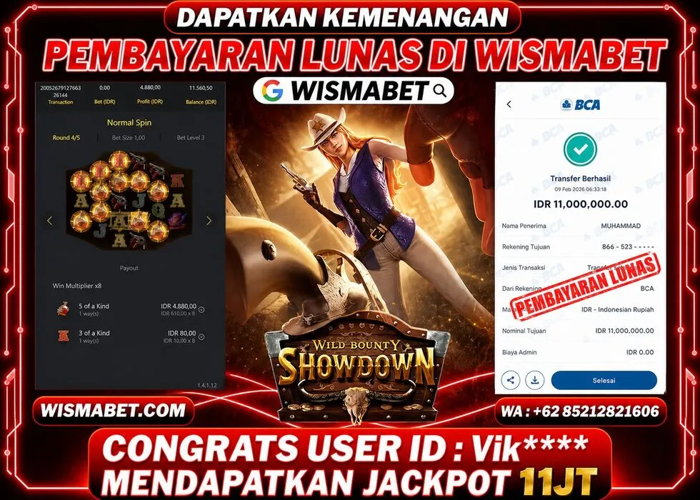 Wismabet - BUKTI KEMENANGAN Wild Bounty Showdown Vik**** Rp11,000,000,- LUNAS